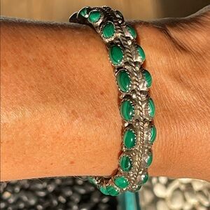 native American Sterling Silver double roll Malachite vintage Bracelet